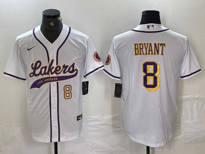 Men%27s Los Angeles Lakers #8 Kobe Bryant White Cool Base Stitched Baseball Jerseys->los angeles lakers->NBA Jersey